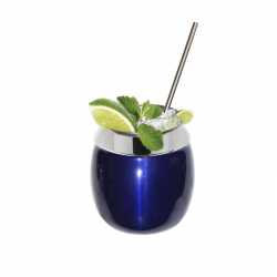 Copo para Drink 650ml com Canudo em Inox – Azul Verniz GAS-0076