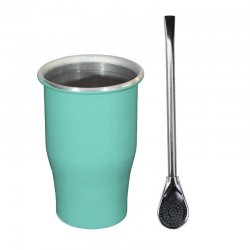 Copo Simples Alumínio 335ml Sem Tampa + Bomba Metal Polida – Verde Aniz GAS-0098