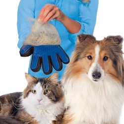 Luva Escova Mágica Tira Pelos Pet Cães e Gatos – Azul Esquerda GAS-1056