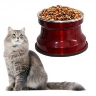 CAIXA com 12 Comedouros Alto em Alumínio para Gatos Médio 400ml Vermelho Verniz GAS-1666