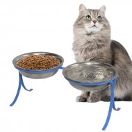 CAIXA com 12 Comedouros Alto Duplo para Gatos em Inox Azul GAS-1795