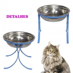 CAIXA com 12 Comedouros Alto Simples para Gatos em INOX 580ml Azul GAS-1896